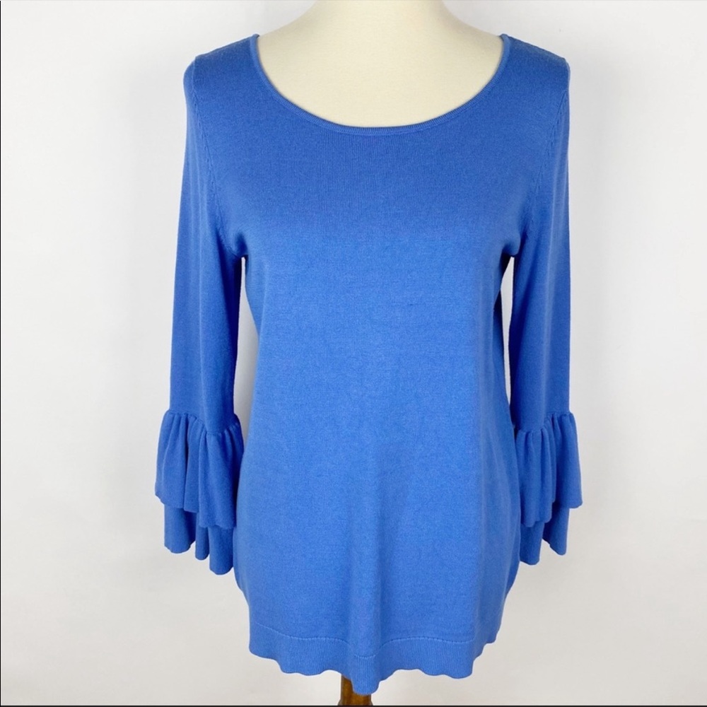 TALBOTS blue crewneck sweater with bell sleeves